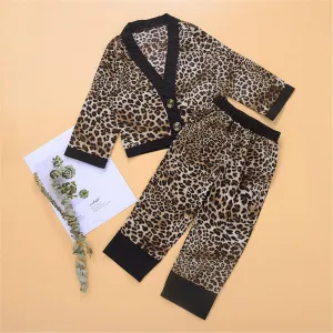 Girls Button Cardigan Leopard Long  Sleeve Top & Trousers Girls Wholesale