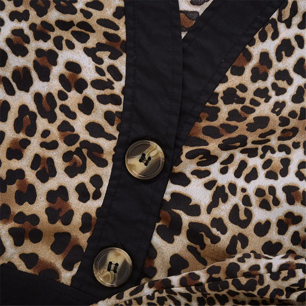 Girls Button Cardigan Leopard Long  Sleeve Top & Trousers Girls Wholesale