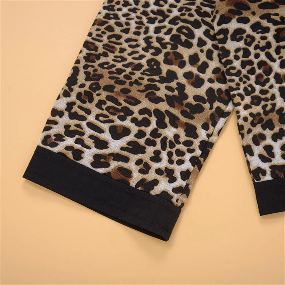 Girls Button Cardigan Leopard Long  Sleeve Top & Trousers Girls Wholesale
