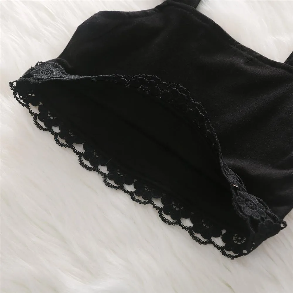 Girls Lace Flying Sleeve Solid Color Top & Trousers Trendy Kids Wholesale clothes