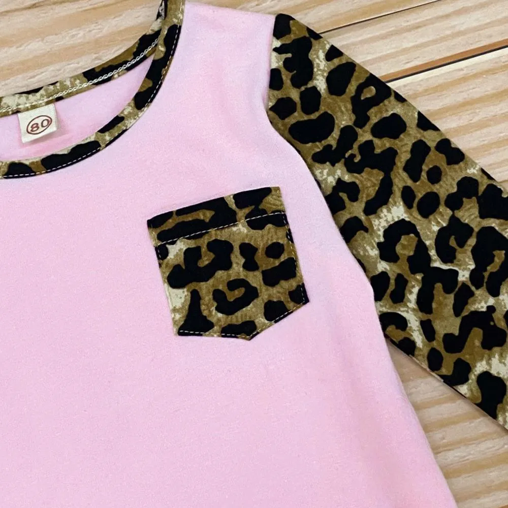 Girls Leopard Crew Neck Long Sleeve Top & Trousers Girls Clothes Wholesale