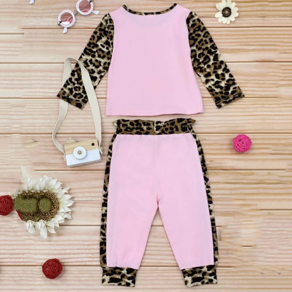 Girls Leopard Crew Neck Long Sleeve Top & Trousers Girls Clothes Wholesale