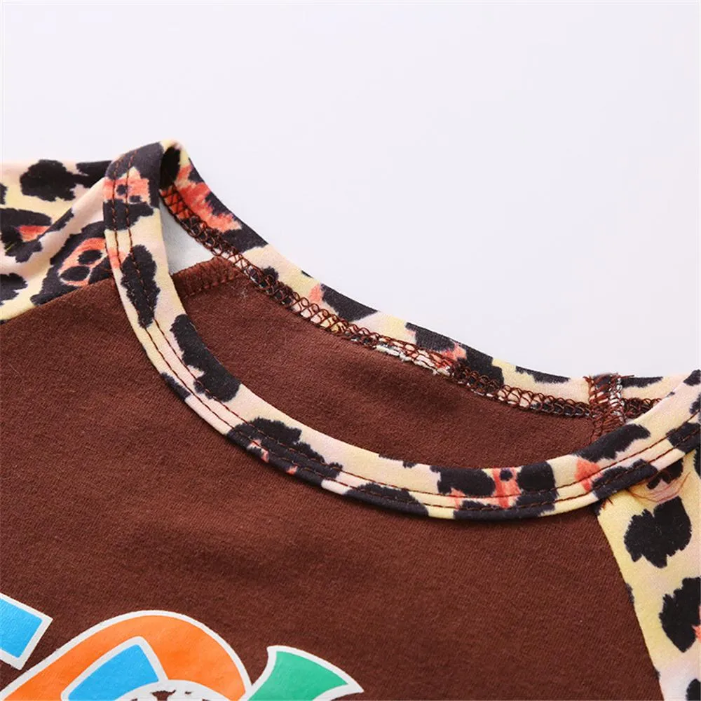 Girls Leopard Pumpkin Long Sleeve Top & Flared Trousers Girls Wholesale
