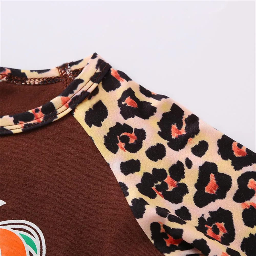Girls Leopard Pumpkin Long Sleeve Top & Flared Trousers Girls Wholesale