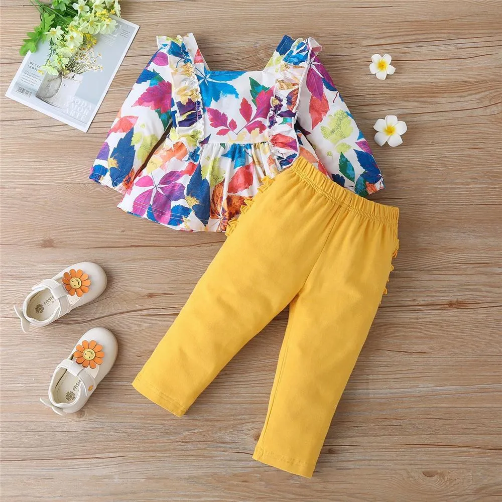 Girls Maple Leaf Printed Long Sleeve Top & Trousers Toddler Girls Wholesale
