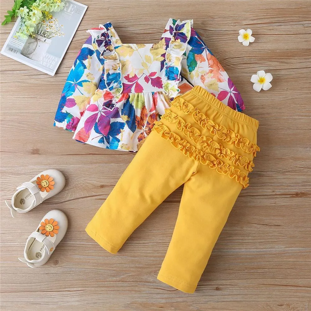Girls Maple Leaf Printed Long Sleeve Top & Trousers Toddler Girls Wholesale