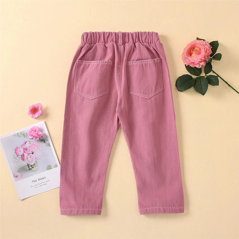 Girls Solid Color Pocket Trousers Wholesale Little Girl Boutique clothes