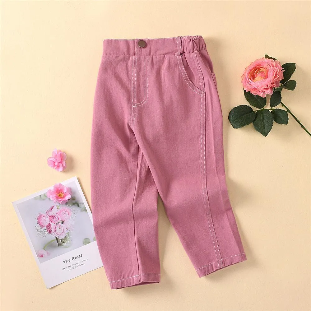 Girls Solid Color Pocket Trousers Wholesale Little Girl Boutique clothes