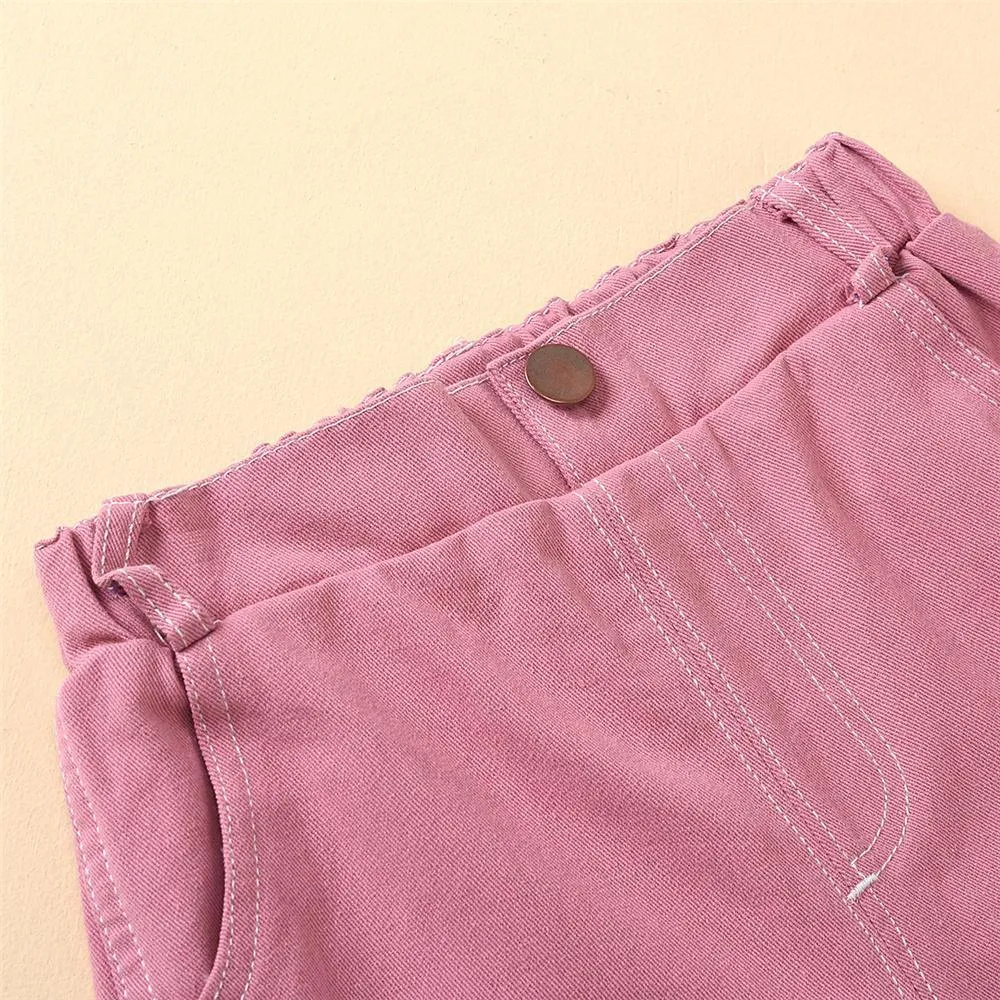 Girls Solid Color Pocket Trousers Wholesale Little Girl Boutique clothes