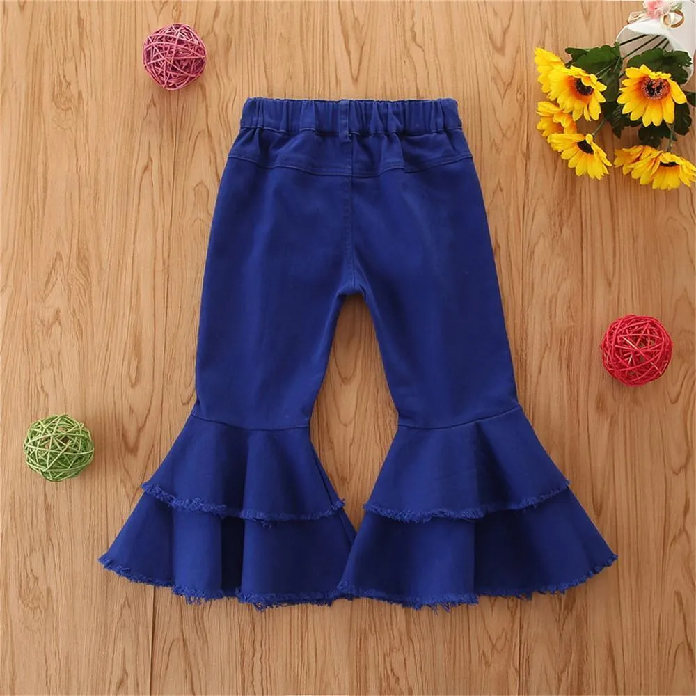 Girls Solid Wide Leg Ripped Bell Trousers Girls Clothing Wholesale