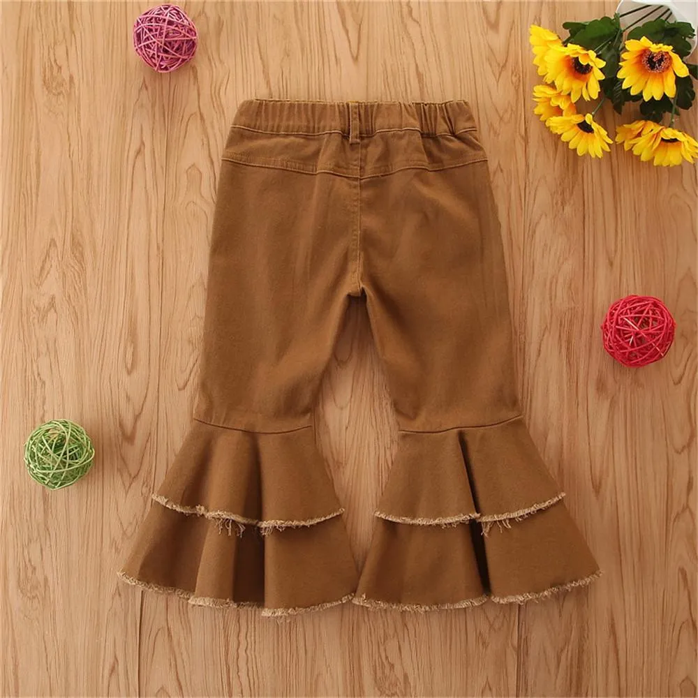 Girls Solid Wide Leg Ripped Bell Trousers Girls Clothing Wholesale