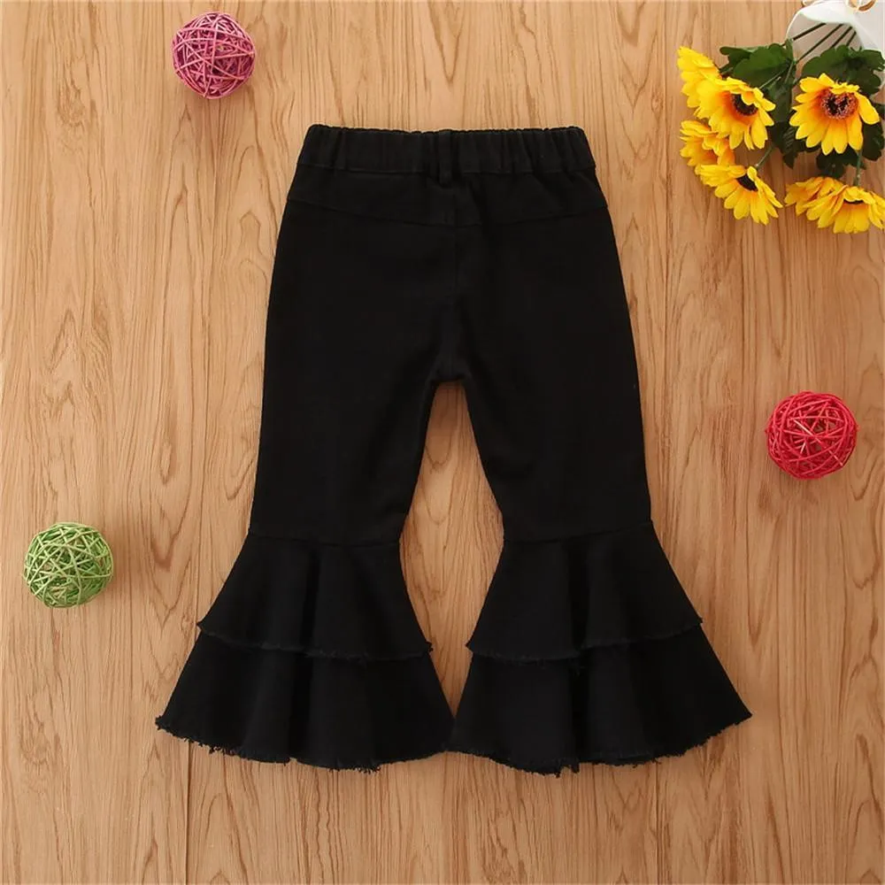 Girls Solid Wide Leg Ripped Bell Trousers Girls Clothing Wholesale
