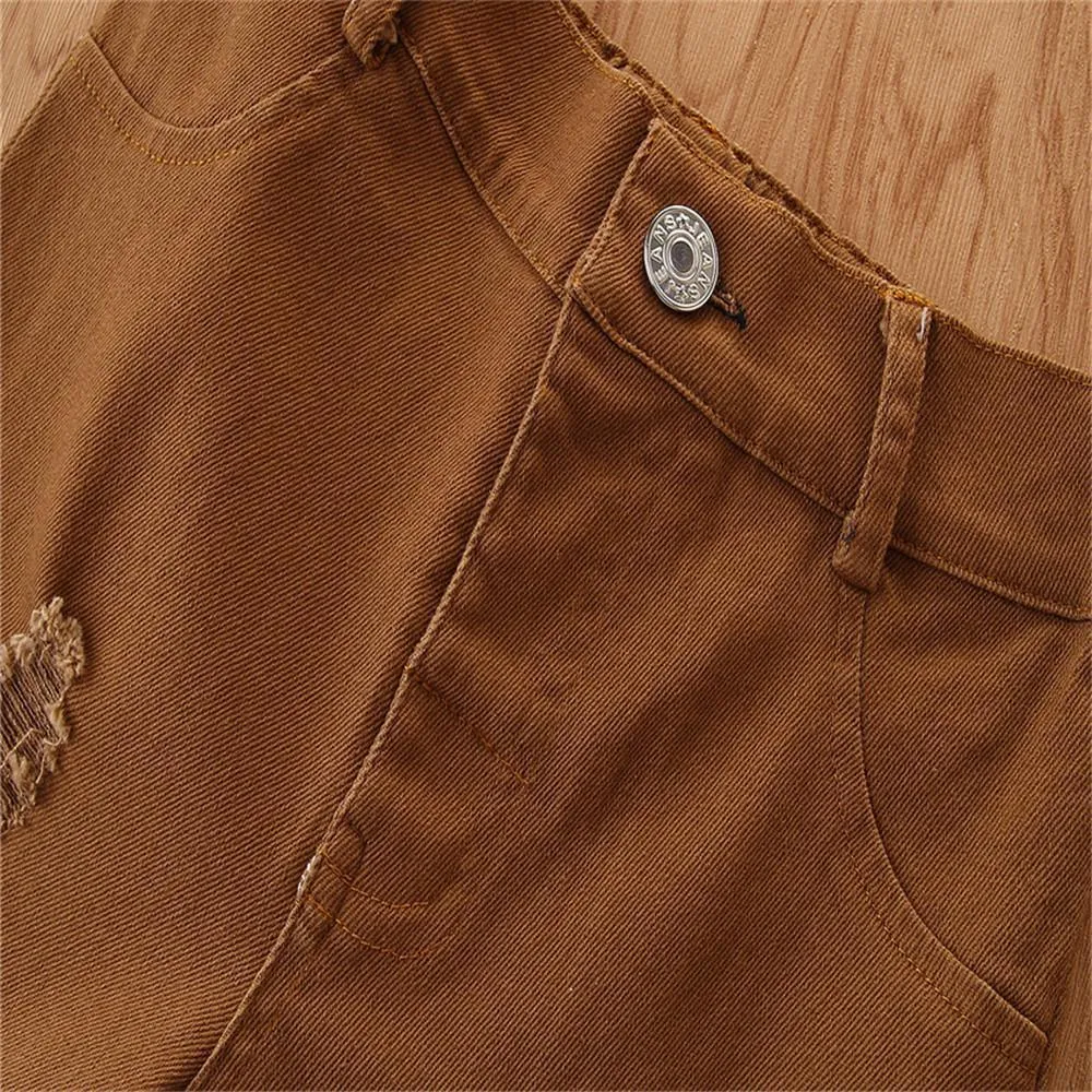 Girls Solid Wide Leg Ripped Bell Trousers Girls Clothing Wholesale