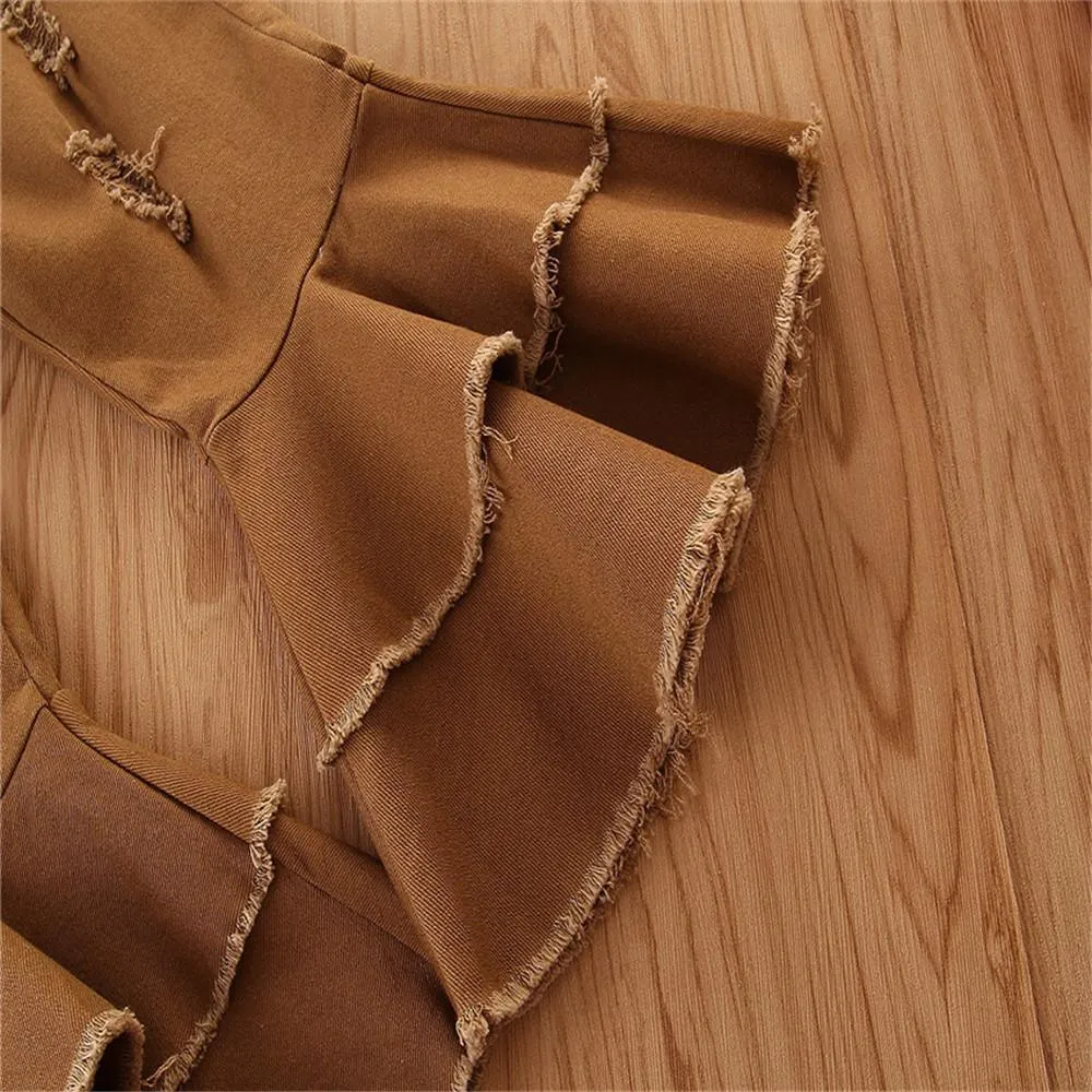 Girls Solid Wide Leg Ripped Bell Trousers Girls Clothing Wholesale