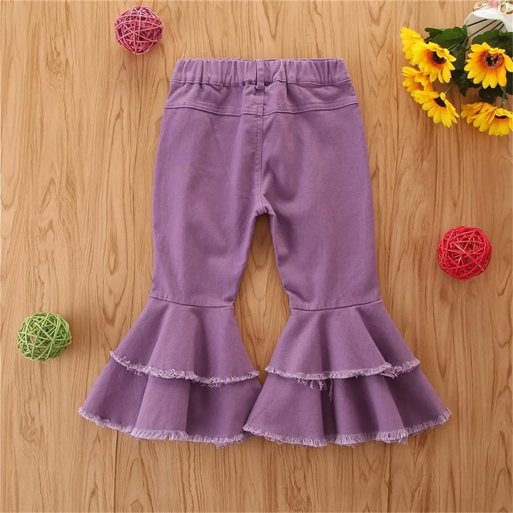 Girls Solid Wide Leg Ripped Bell Trousers Girls Clothing Wholesale
