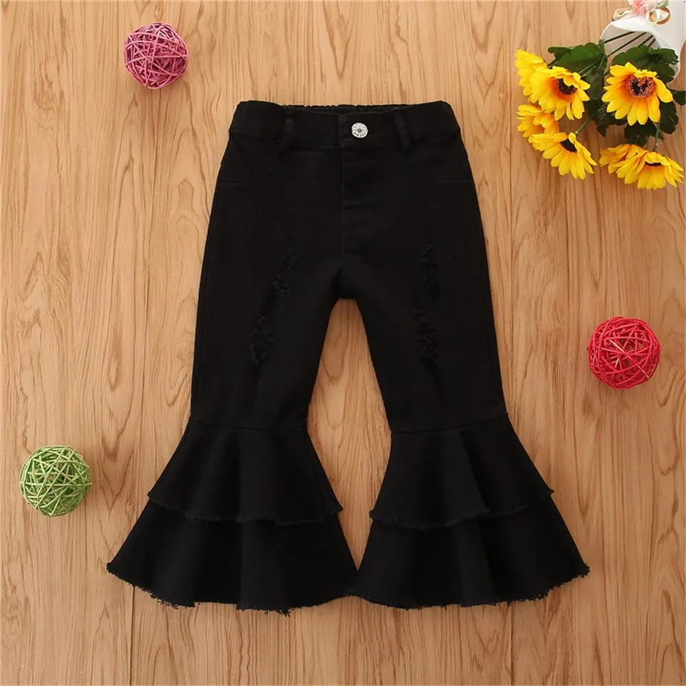 Girls Solid Wide Leg Ripped Bell Trousers Girls Clothing Wholesale