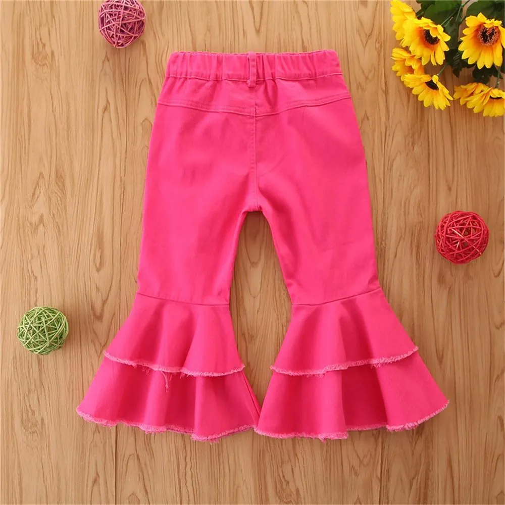 Girls Solid Wide Leg Ripped Bell Trousers Girls Clothing Wholesale