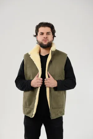 Green Sheepskin Vest with Patch Pocket Medical Sheepskin Hypoallergenic