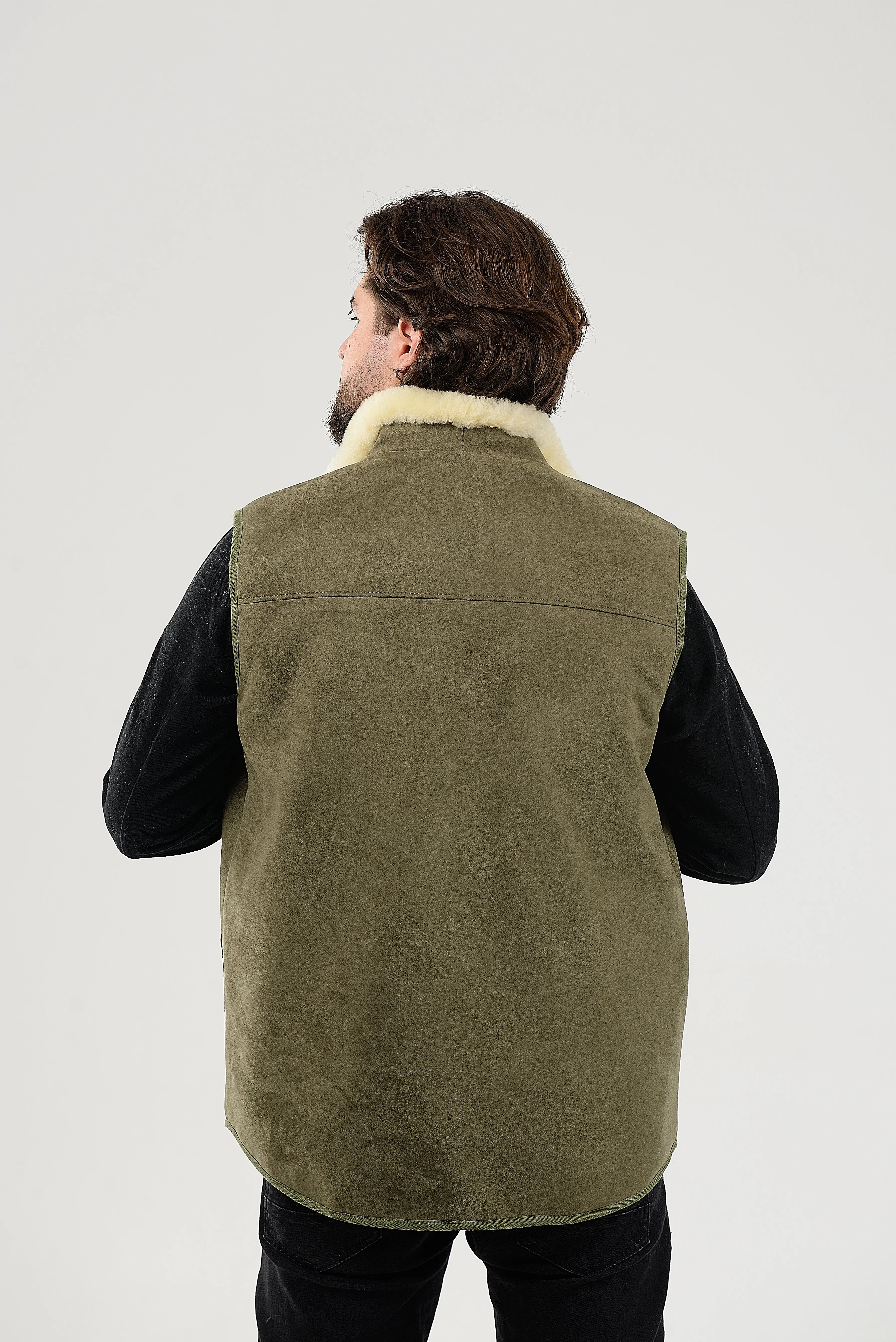 Green Sheepskin Vest with Patch Pocket Medical Sheepskin Hypoallergenic