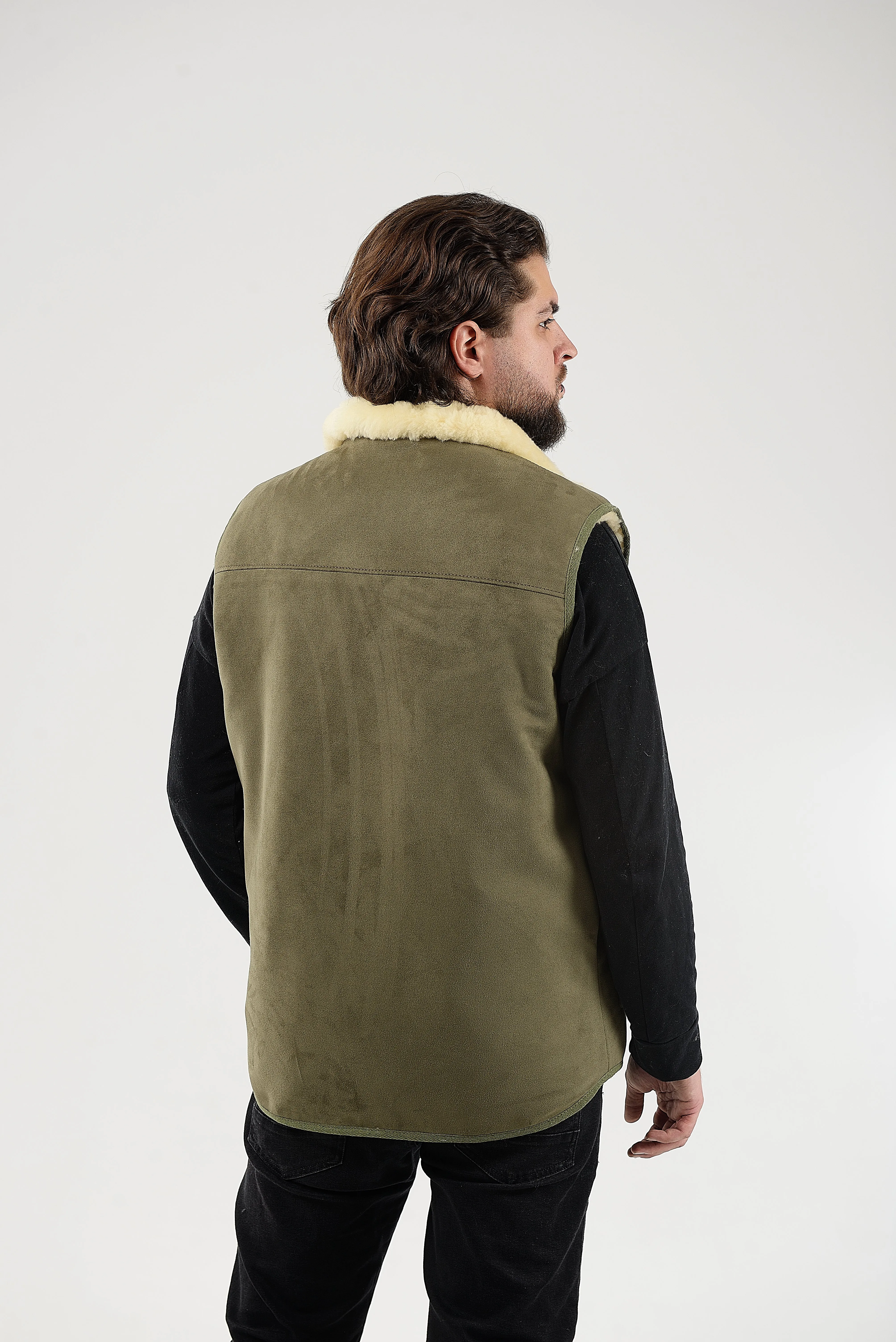 Green Sheepskin Vest with Patch Pocket Medical Sheepskin Hypoallergenic