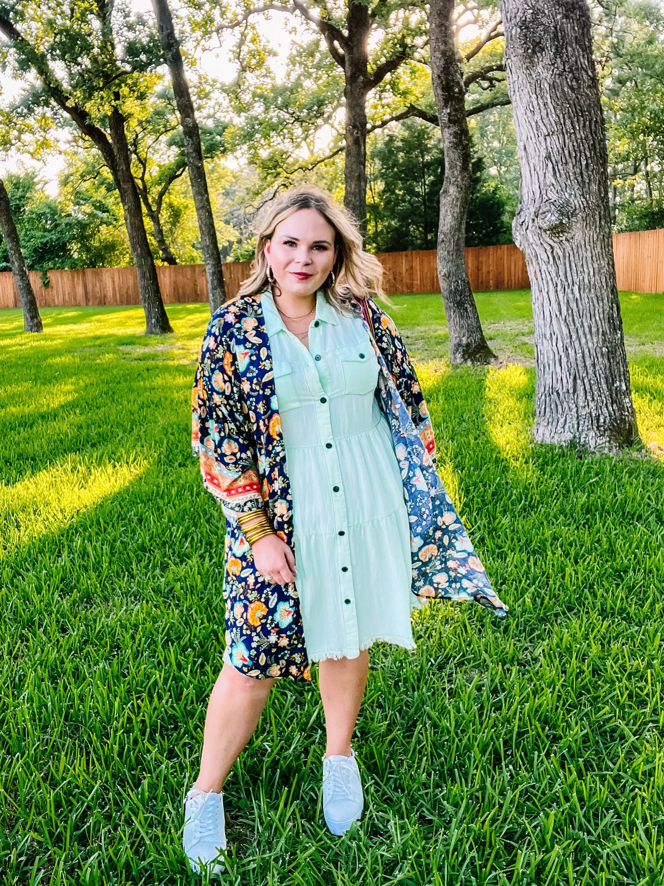 Hard To Leave Side Slit Floral Kimono in Navy Blue