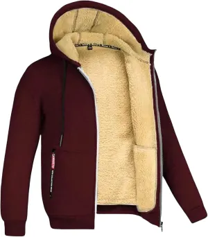 Hoodies for Men Sherpa Lined Heavyweight Fleece Sweatshirt Full Zip Winter Hooded Sweatshirt Casual Thermal Jacket Coat