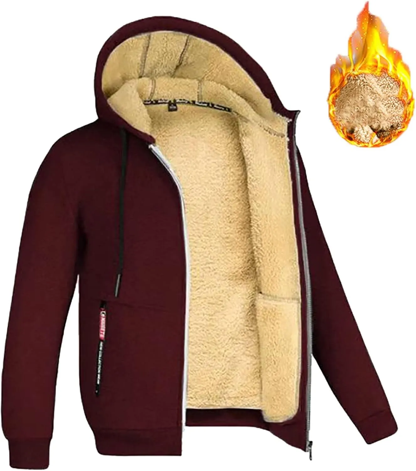 Hoodies for Men Sherpa Lined Heavyweight Fleece Sweatshirt Full Zip Winter Hooded Sweatshirt Casual Thermal Jacket Coat