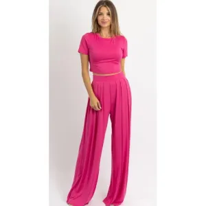 Hot Pink Crop Top & Palazzo Pant Set