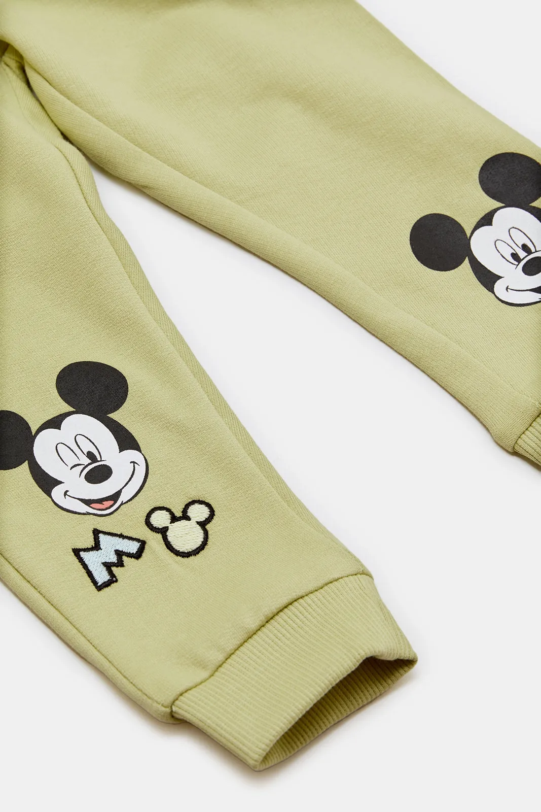 Infant Boys Green And Beige Mickey Mouse Jog Suit (2 Piece)