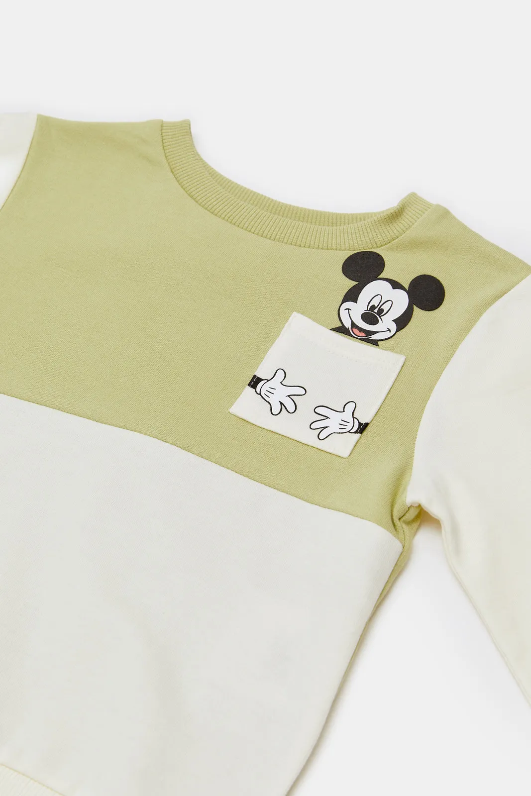 Infant Boys Green And Beige Mickey Mouse Jog Suit (2 Piece)