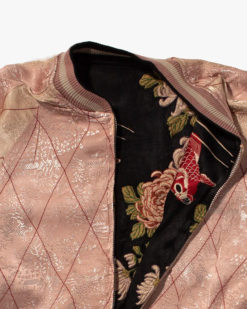 Japanese Repro Souvenir Jacket, Reversible, Black Goldfish and Chrysanthemums - M