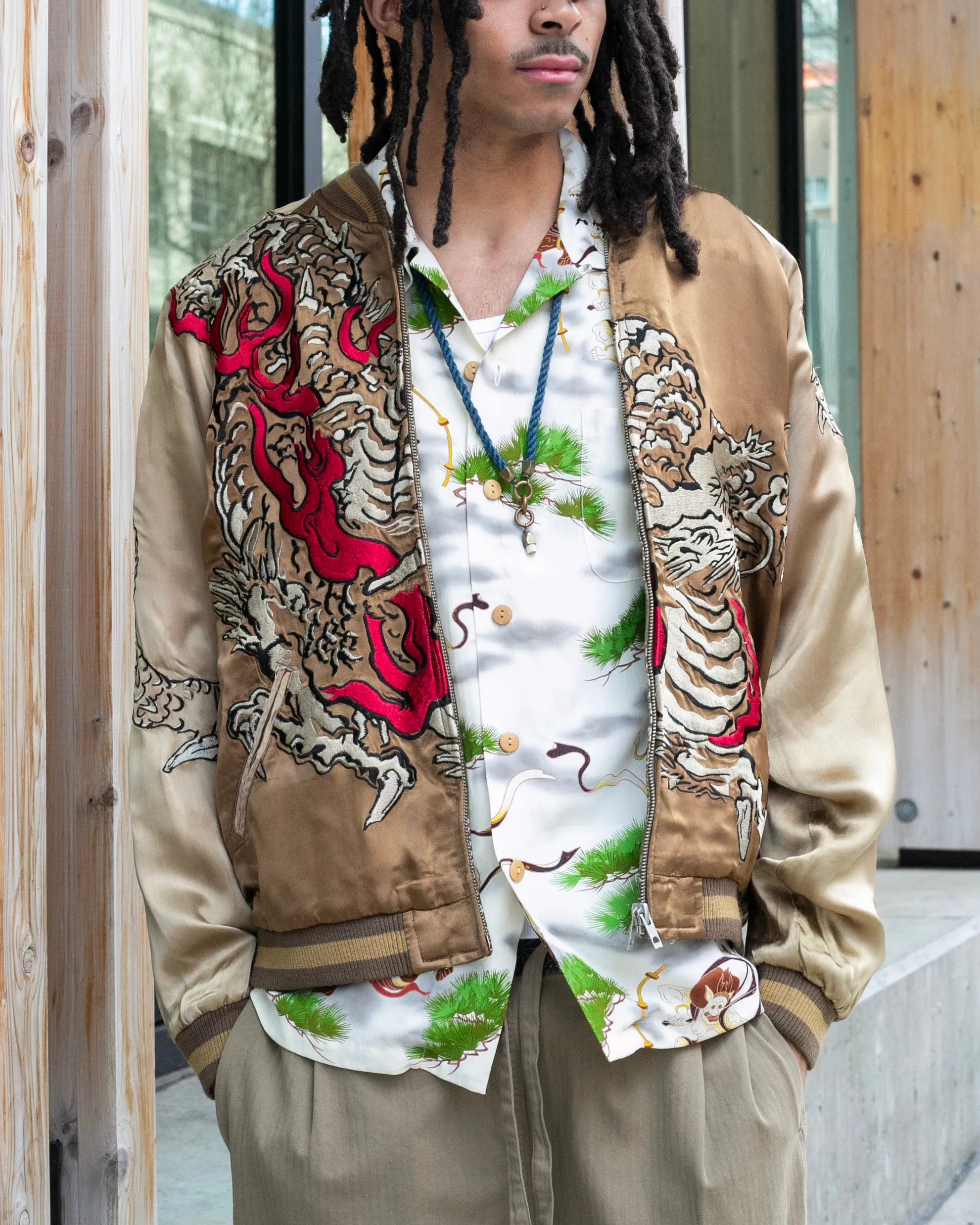 Japanese Repro Souvenir Jacket, Reversible, Brown with Dragon - L