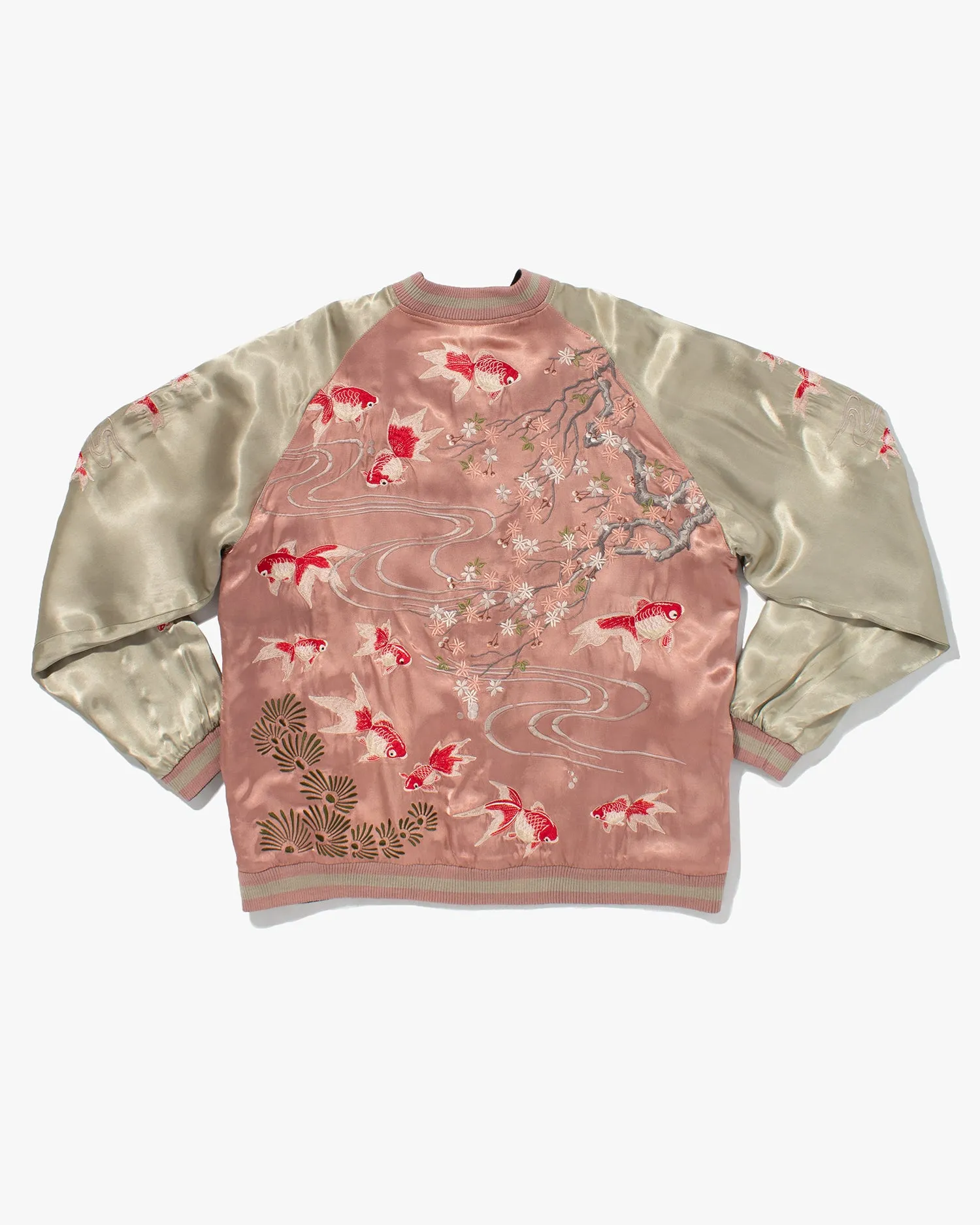 Japanese Repro Souvenir Jacket, Reversible, Pink with Red Goldfish and Blossoms