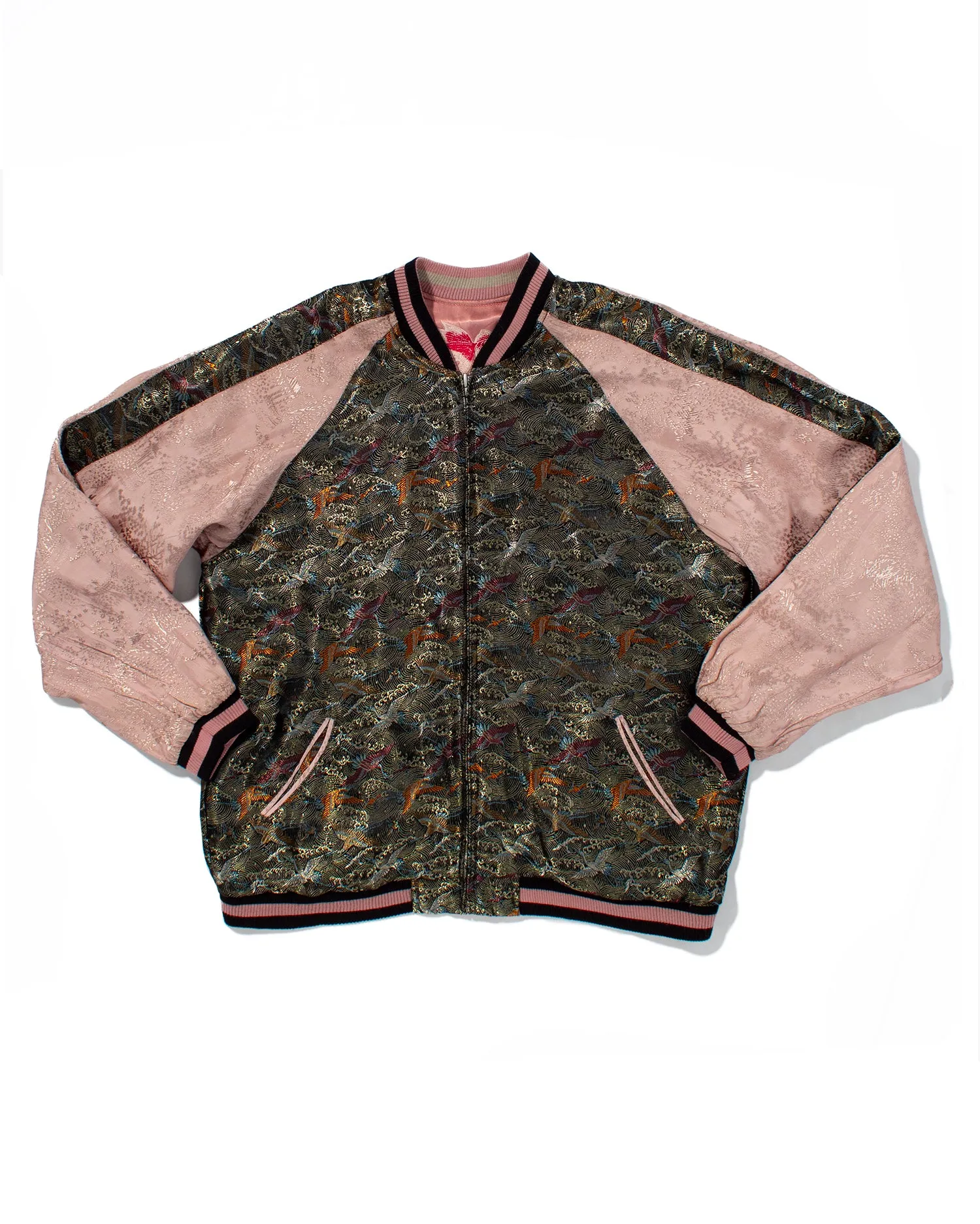 Japanese Repro Souvenir Jacket, Reversible, Pink with Red Goldfish and Blossoms