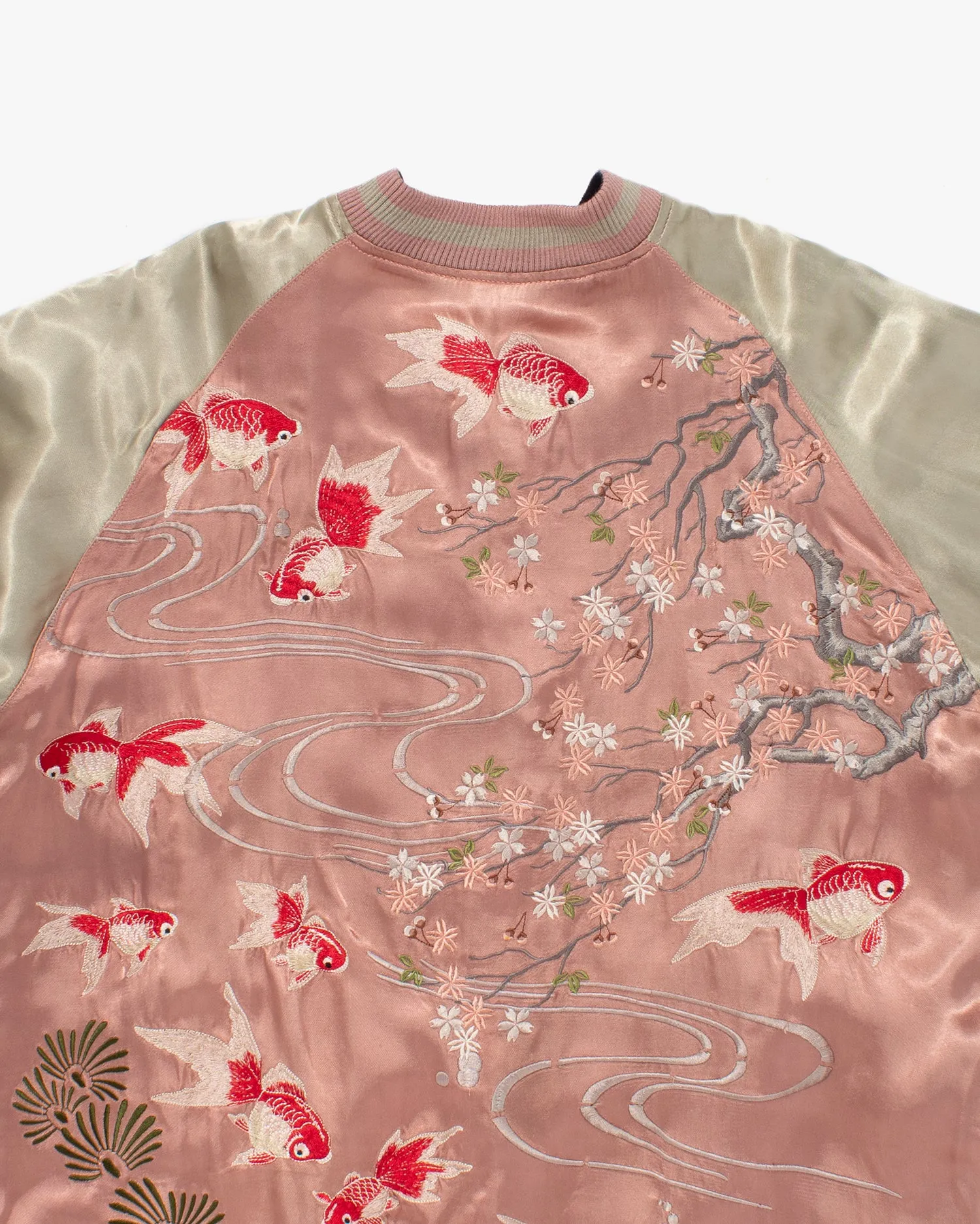 Japanese Repro Souvenir Jacket, Reversible, Pink with Red Goldfish and Blossoms