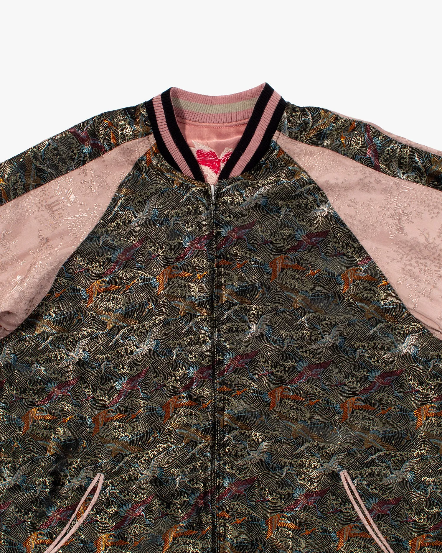 Japanese Repro Souvenir Jacket, Reversible, Pink with Red Goldfish and Blossoms