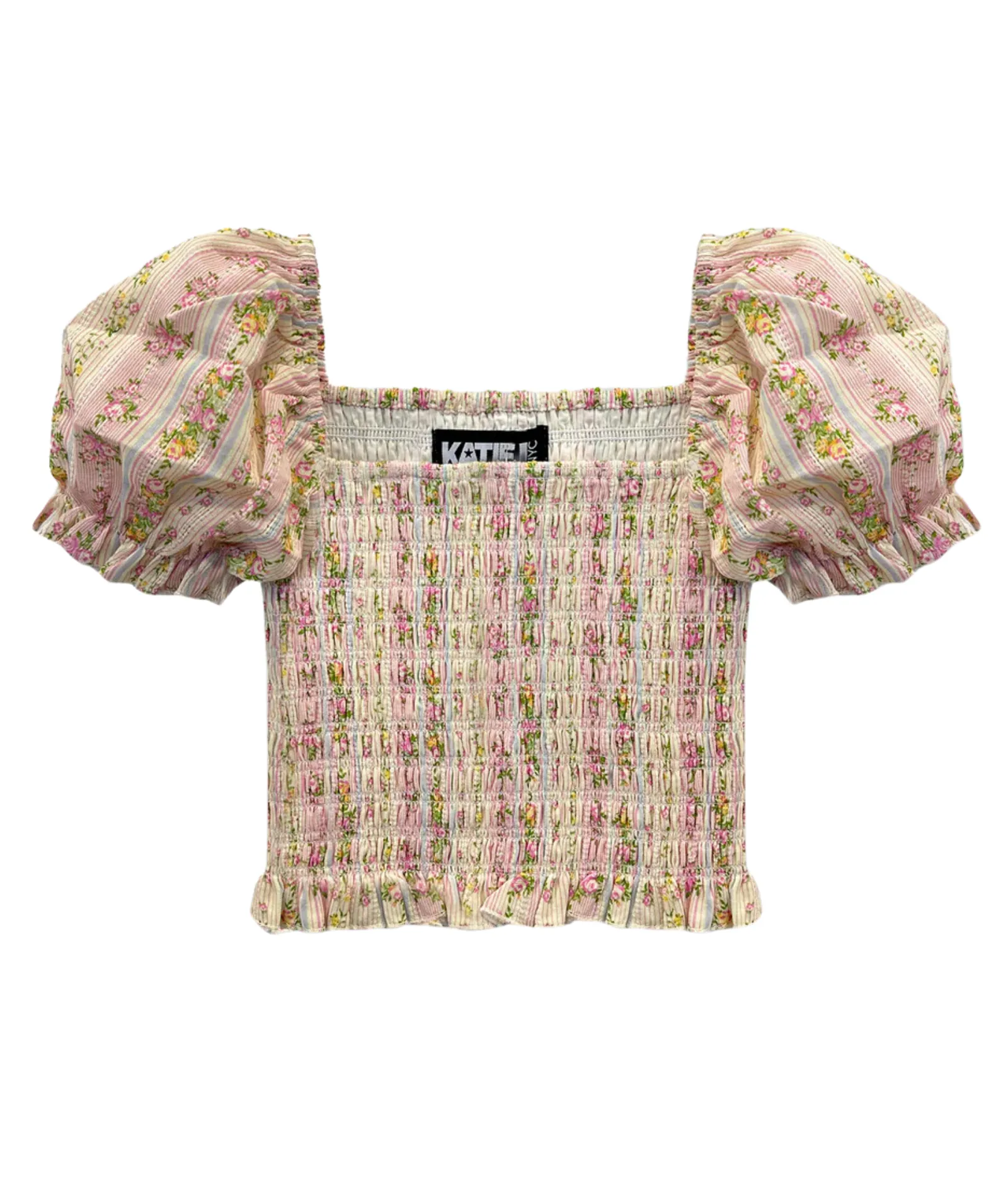 Katie J NYC Juniors Shabby Floral Stripe Marlee Top
