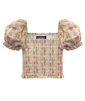 Katie J NYC Juniors Shabby Floral Stripe Marlee Top