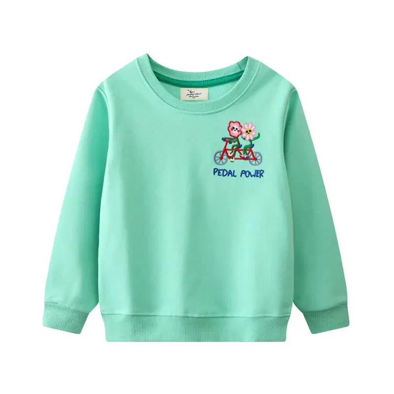 Kids Girls Cartoon Embroidery Applique Design Sweatshirts