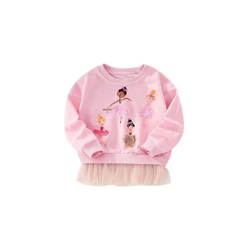 Kids Girls Cartoon Embroidery Applique Design Sweatshirts
