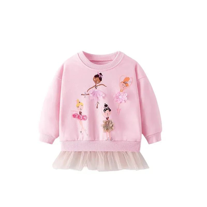 Kids Girls Cartoon Embroidery Applique Design Sweatshirts