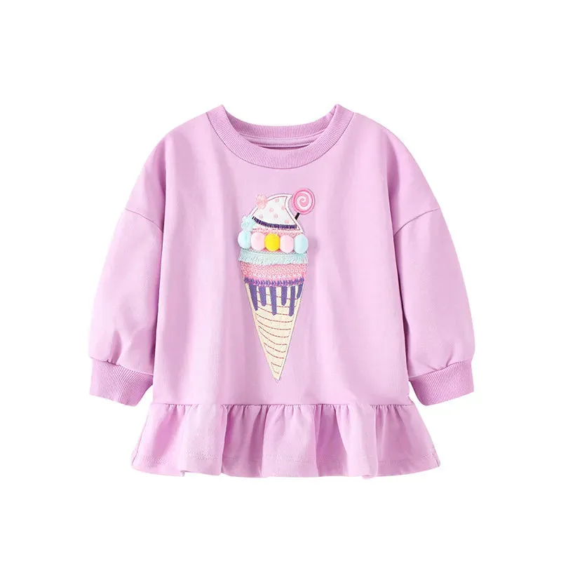 Kids Girls Cartoon Embroidery Applique Design Sweatshirts