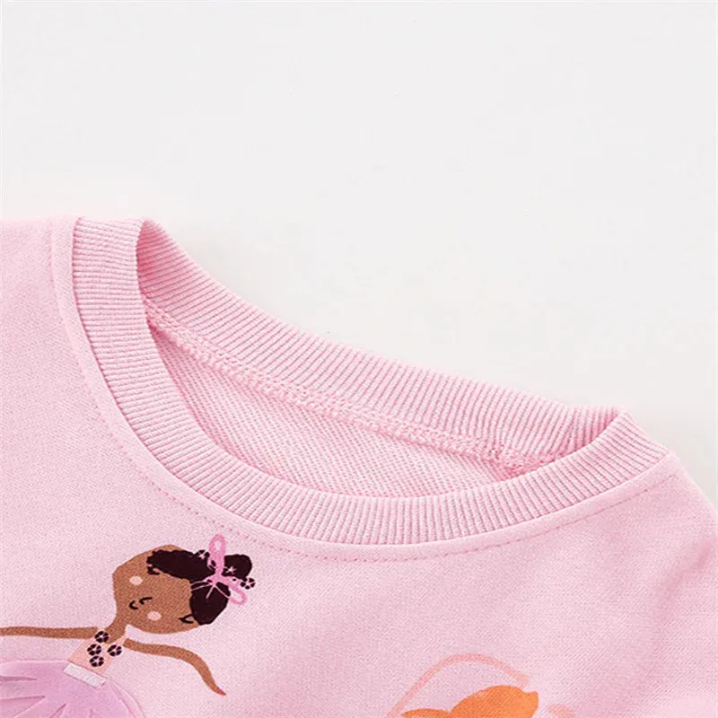 Kids Girls Cartoon Embroidery Applique Design Sweatshirts