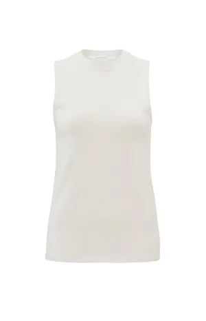 Knitted sleeveless sweater with a high neck and rib detail