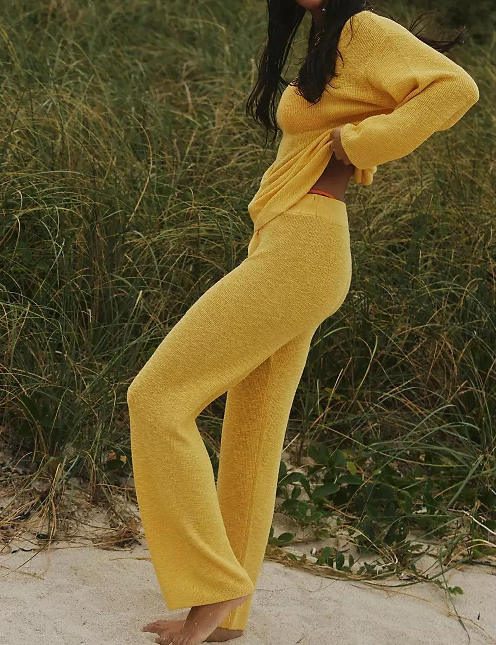 Ladies Solid Color Sweater and Pants Set SKST469