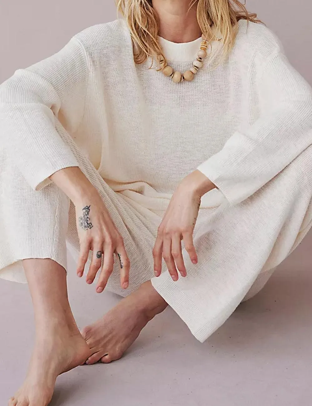Ladies Solid Color Sweater and Pants Set SKST469