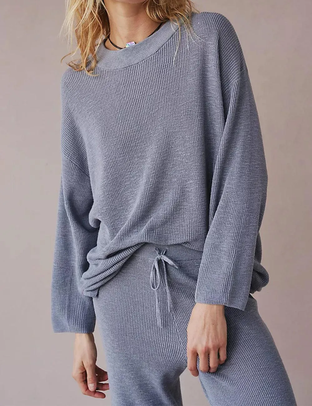 Ladies Solid Color Sweater and Pants Set SKST469