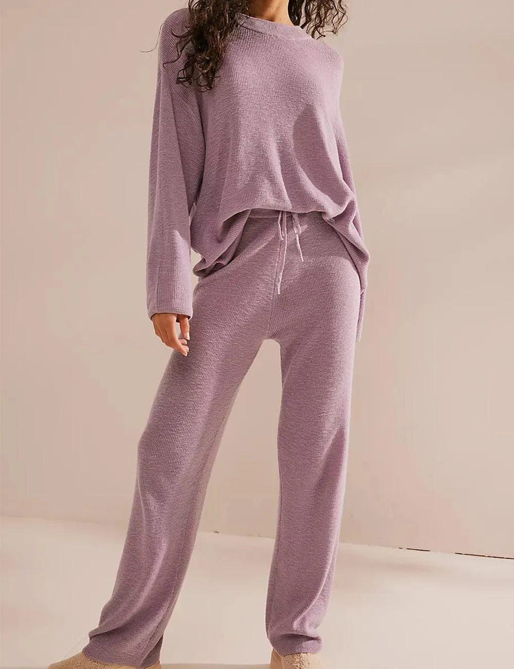 Ladies Solid Color Sweater and Pants Set SKST469