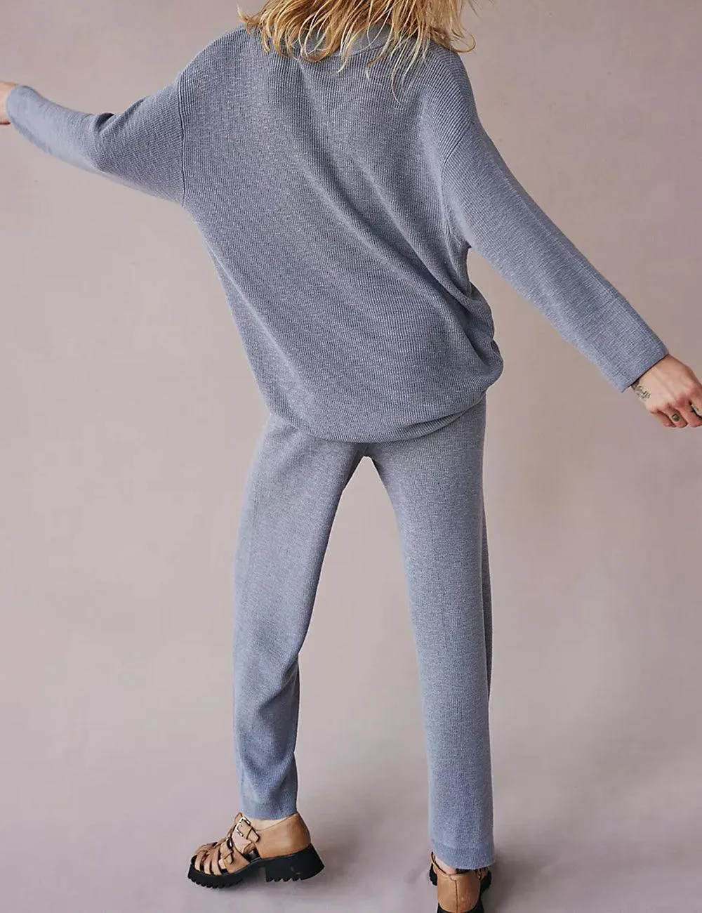 Ladies Solid Color Sweater and Pants Set SKST469