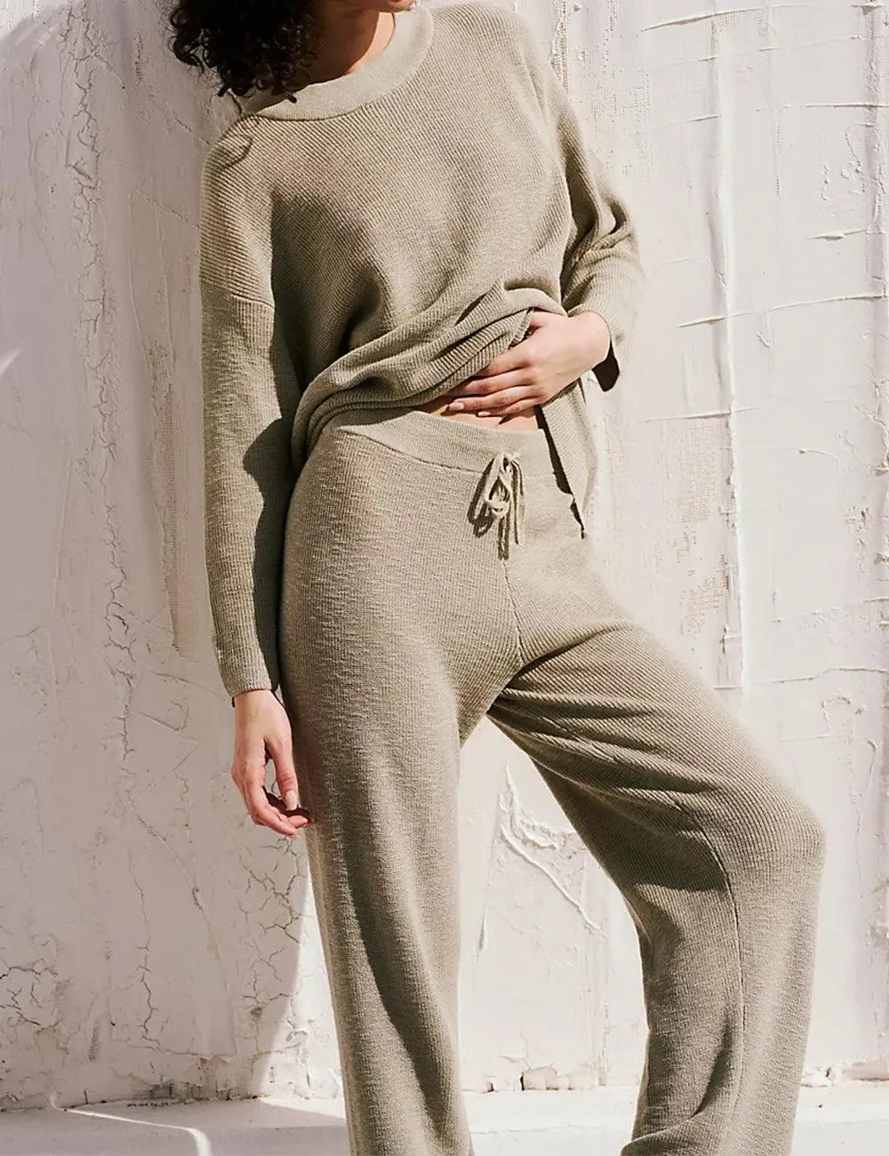 Ladies Solid Color Sweater and Pants Set SKST469